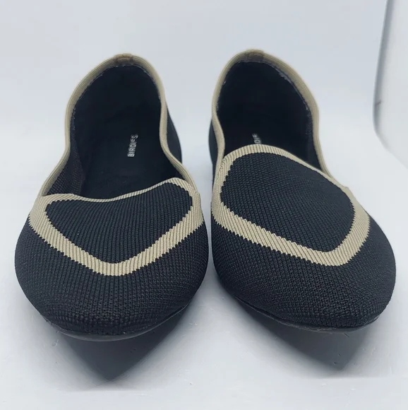 Birdies Blackbird Knit Flats Jet Black With Tan Trim Shoes Women's Size 9 - Picture 2 of 12